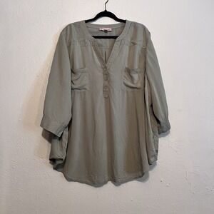 Philosophy Woman's Green Roll Tab 3/4 Sleeve‎ Blouse Plus Size 3x